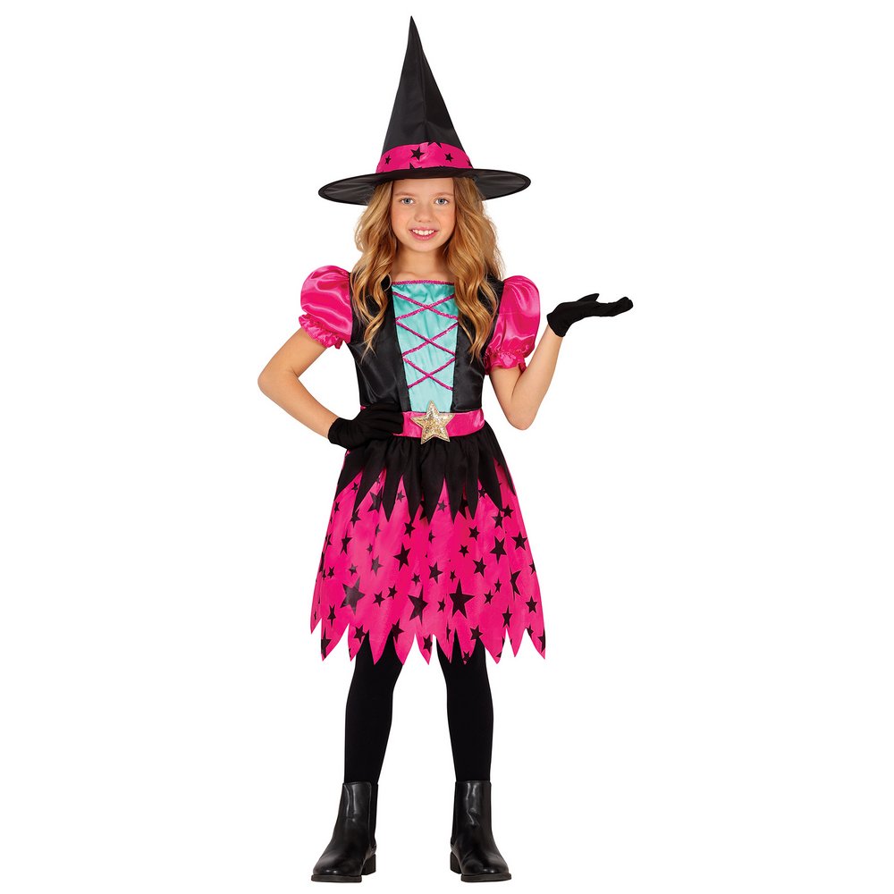Rózsaszín Csillagos Boszorkány Lány Jelmez Halloweenre, 5 - 6 Év