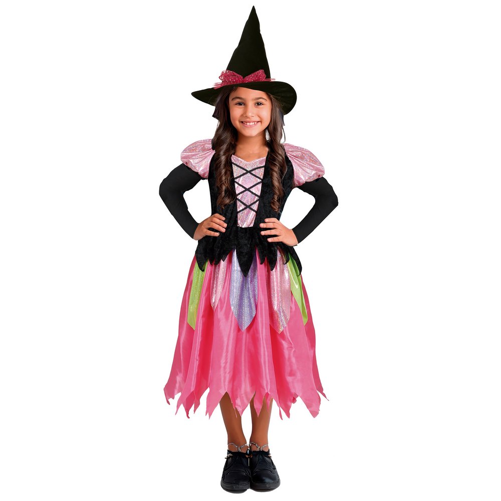 Rózsaszín és Fekete Csillogó Boszorkány Jelmez Lányoknak Halloweenre, 3 - 4 Év, Rózsaszín, Fekete