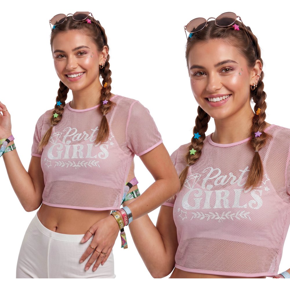 Rózsaszín Party Girls Hálós Rövid Póló Lánybúcsúra