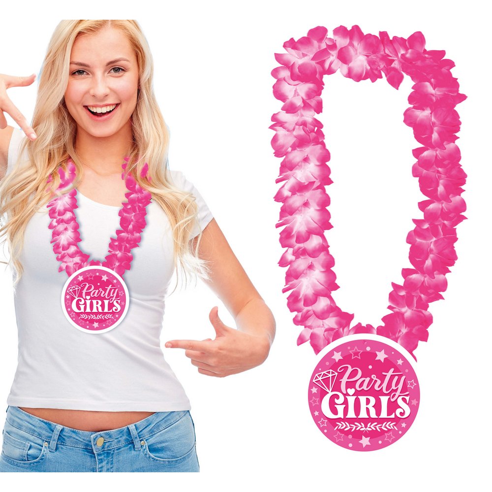 Rózsaszín Party Girls Hawaii Virágfüzér Nyaklánc Lánybúcsúra
