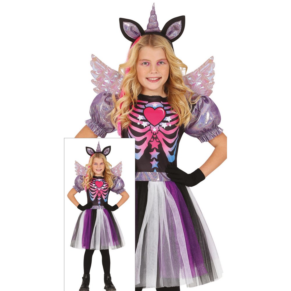 Sötét Egyszarvú Csontváz Jelmez Lányoknak Halloweenre, 5 - 6 Év, Többszínű