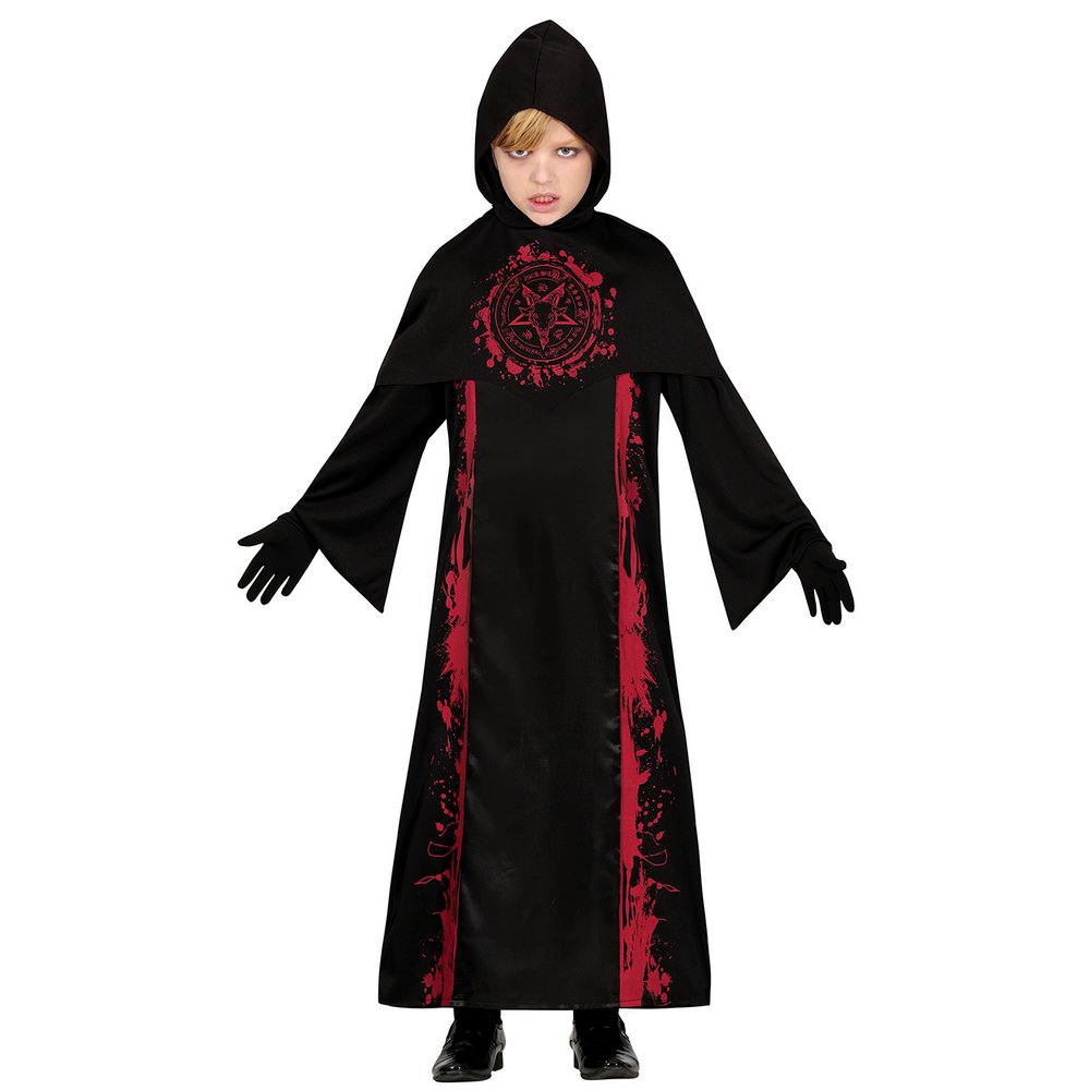 Sötét Rituálé Mester Jelmez Fiúknak Halloweenre, 7 - 9 Év, Fekete, Piros