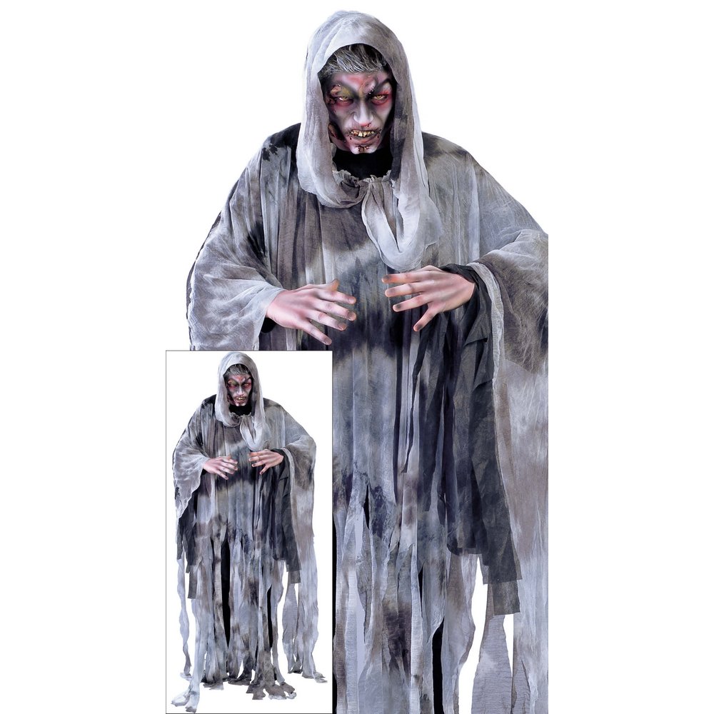 Szellem Férfi Jelmez Kapucnival Halloweenre, L (52-54), Szürke