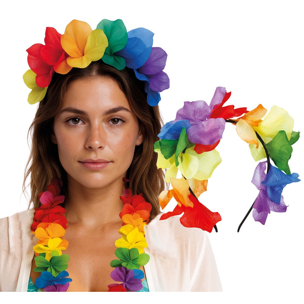 Szivárvány Virágos Hajpánt Hippie Partira