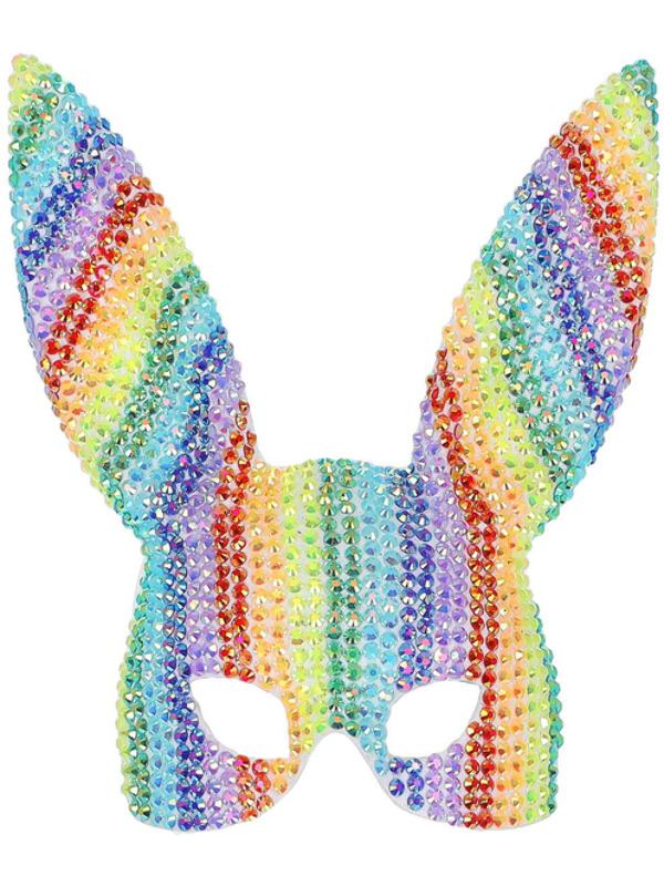 Szivárványszínű Deluxe Kövekkel Díszített Nyuszi Maszk