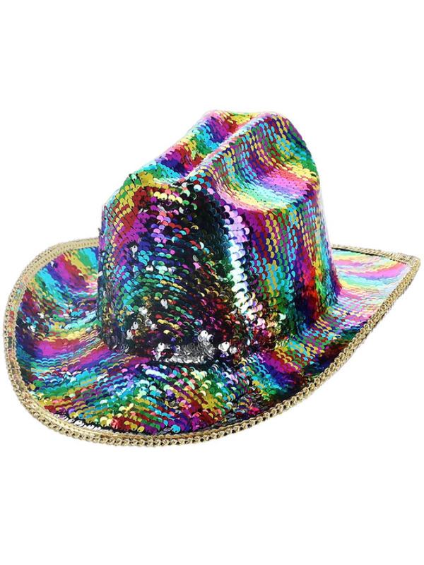 Szivárványszínű Flitteres Cowboy Kalap