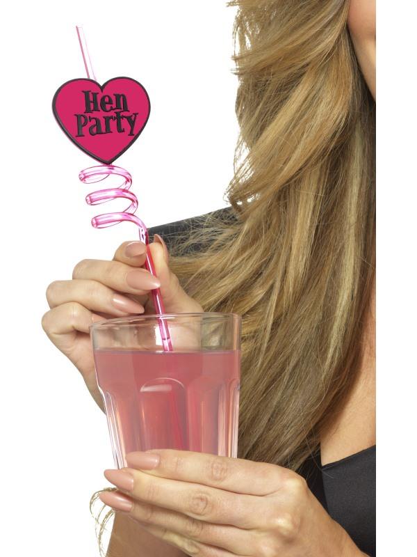 Rózsaszín Csavaros Szívószál Lánybúcsúra Hen Party Felirattal