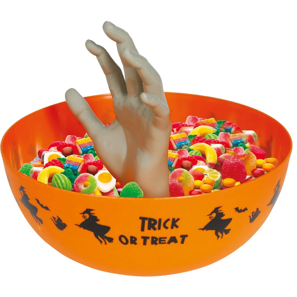 Trick or Treat Halloween Tál Kézfigurával, 25 cm