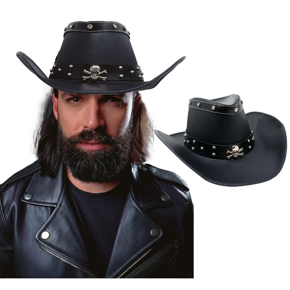 Unisex Fekete Műbőr Koponyás Cowboy Kalap Felnőtteknek