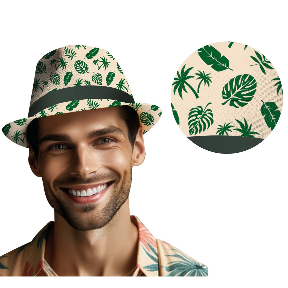 Unisex Hawaii Kalap Zöld Trópusi Mintával