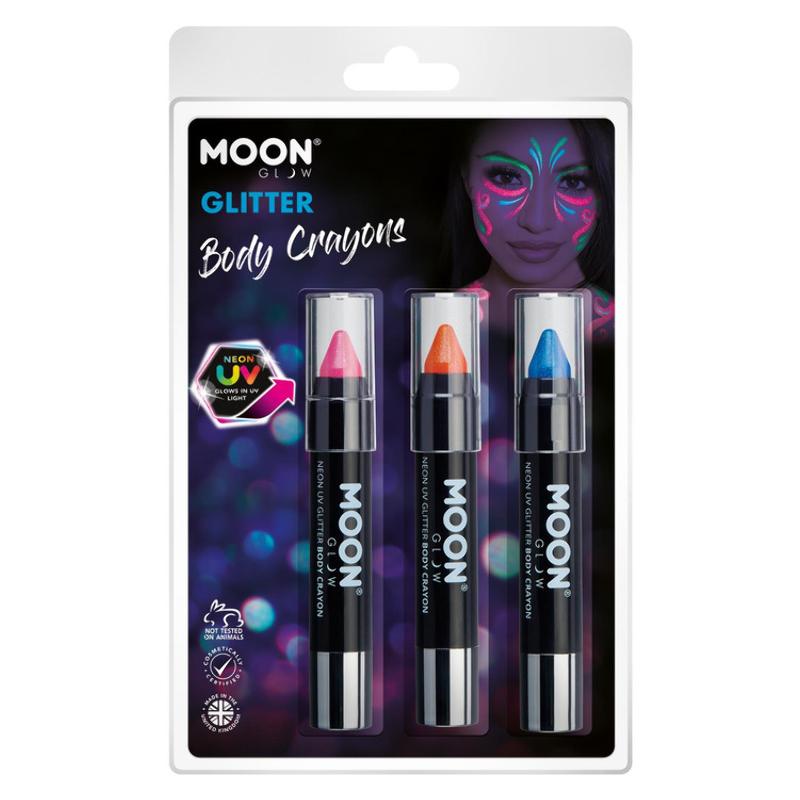 UV Neon Csillámos Arc- és Testkréta - Pink, Narancs, Kék - 3,5 g