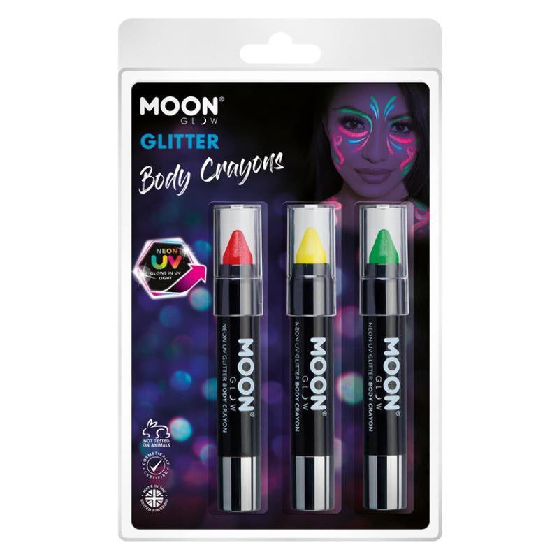 UV Neon Csillámos Arc- és Testkréta - Piros, Sárga, Zöld - 3,5 g