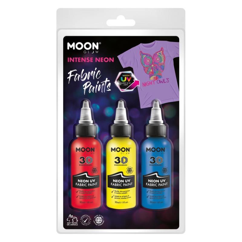 Vegyes Neon UV-s Szövetfesték Szett - Piros, Sárga és Kék - 30 ml