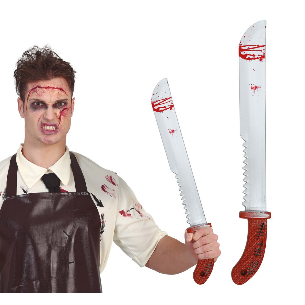Véres Fűrészes Machete Kiegészítő Halloweenre, 60 cm
