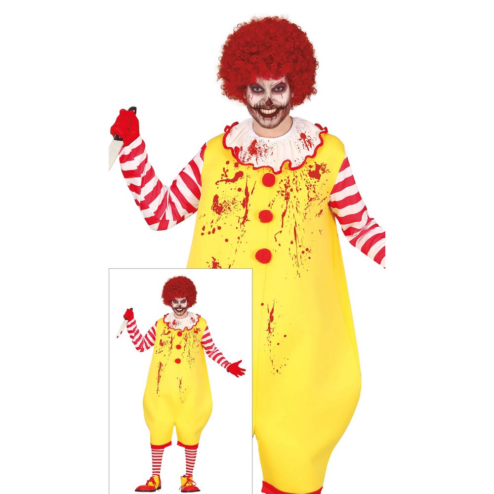 Véres Gyilkos Bohóc Férfi Jelmez Halloweenre, L (52-54), Sárga, Piros