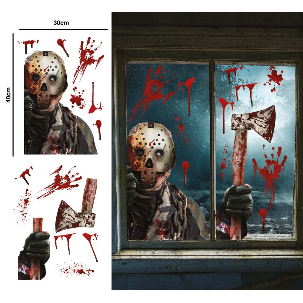 Véres Jason Elektrosztatikus Ablakmatrica Szett Halloweenre, 2 Lap, 30x40 cm