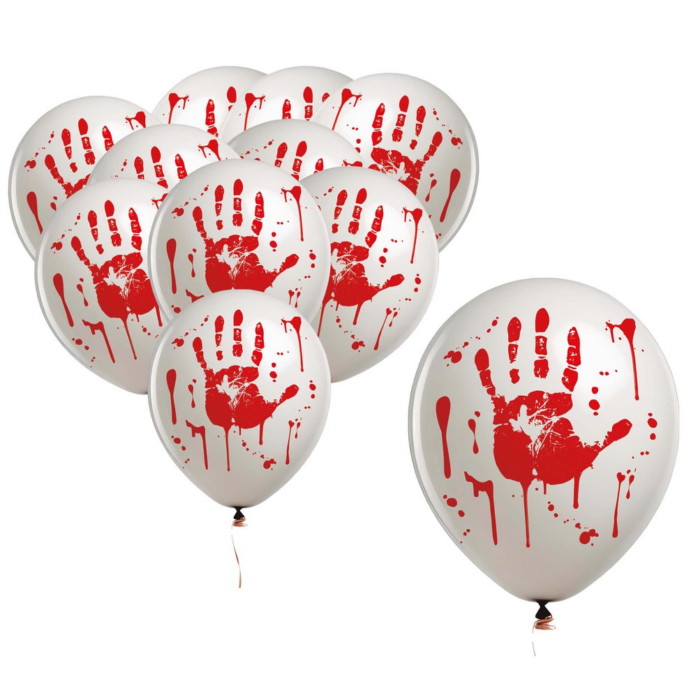 Véres Kézlenyomat Lufi Szett Halloweenre, 10 db, 30 cm