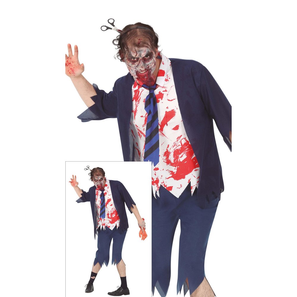 Véres Zombi Középiskolás Fiú Jelmez Halloweenre, L (52-54), Kék, Fehér