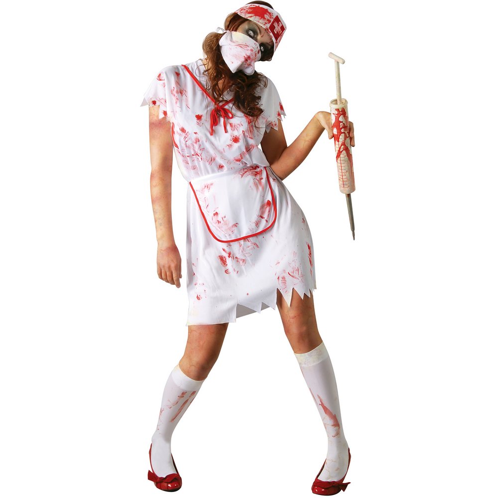 Véres Zombi Nővér Női Jelmez Halloweenre, L (42-44), Fehér, Piros