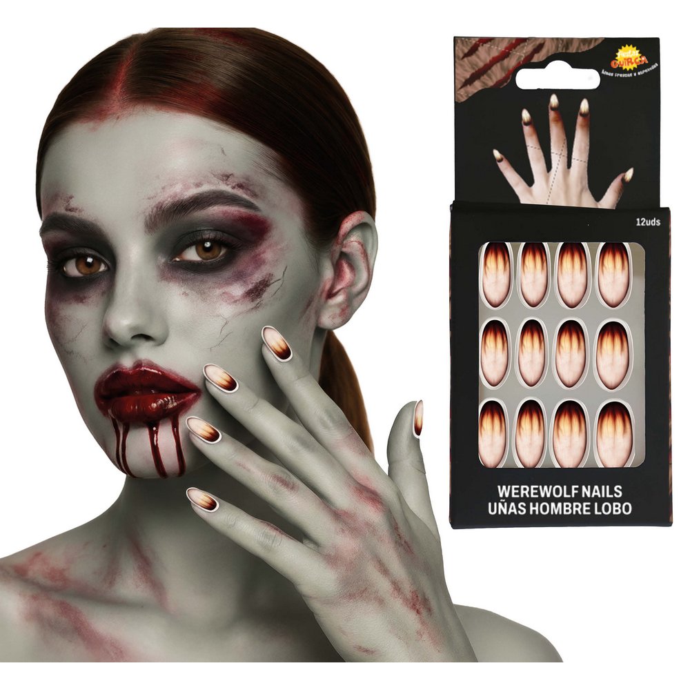 Vérfarkas Műköröm Szett Ragasztóval Nőknek Halloweenre, 12 darab