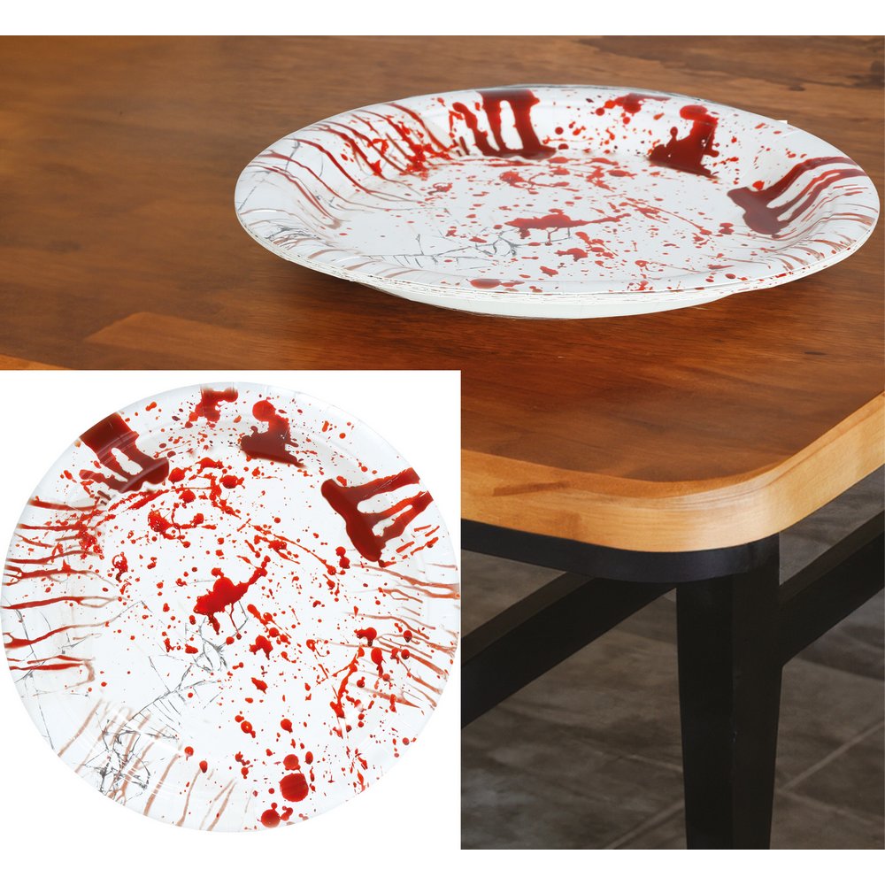Vérfoltos Papírtányér Szett Halloweenre, 6 db, 23 cm