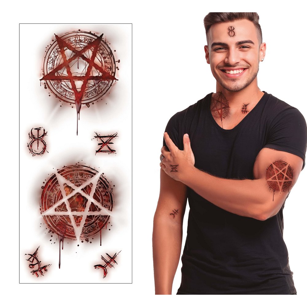 Vérfoltos Pentagram Ideiglenes Tetoválás Szett Halloweenre