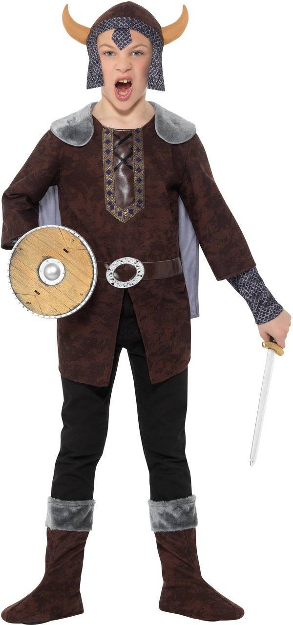 Barna Viking Jelmez Kisfiúknak Felsővel Hozzávarrt Köpennyel, Sapkával és Cipőtakaróval - L