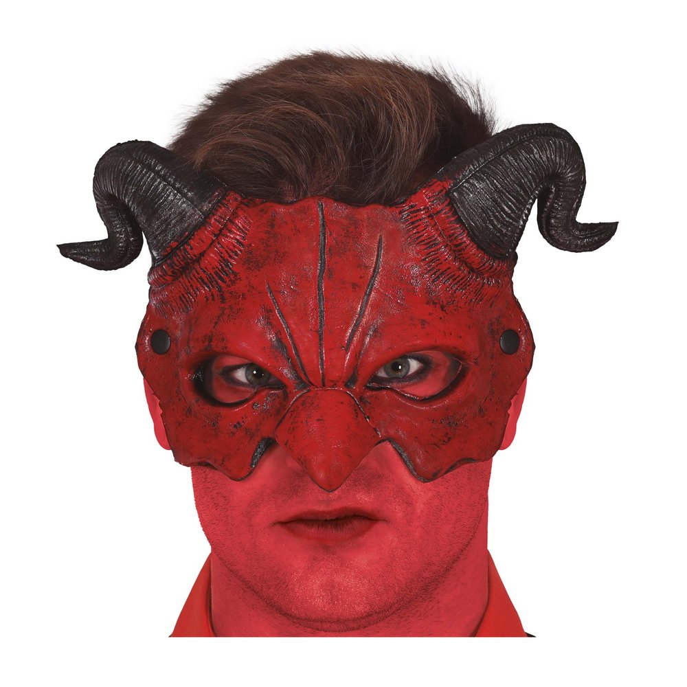 Vörös Démon Hab Félmaszk Szarvakkal Halloweenre