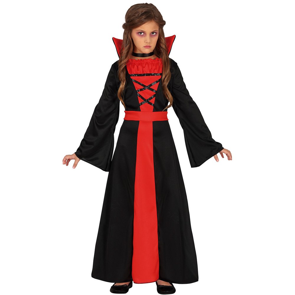 Vörös-Fekete Vámpír Jelmez Lányoknak Halloweenre, 10 - 12 Év