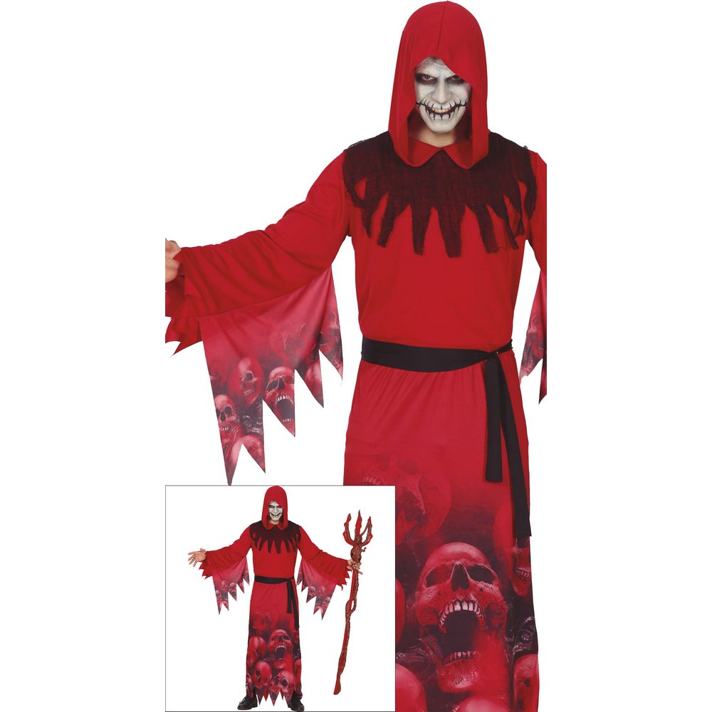 Vörös Kaszás Férfi Jelmez Halloweenre, L (52-54), Piros