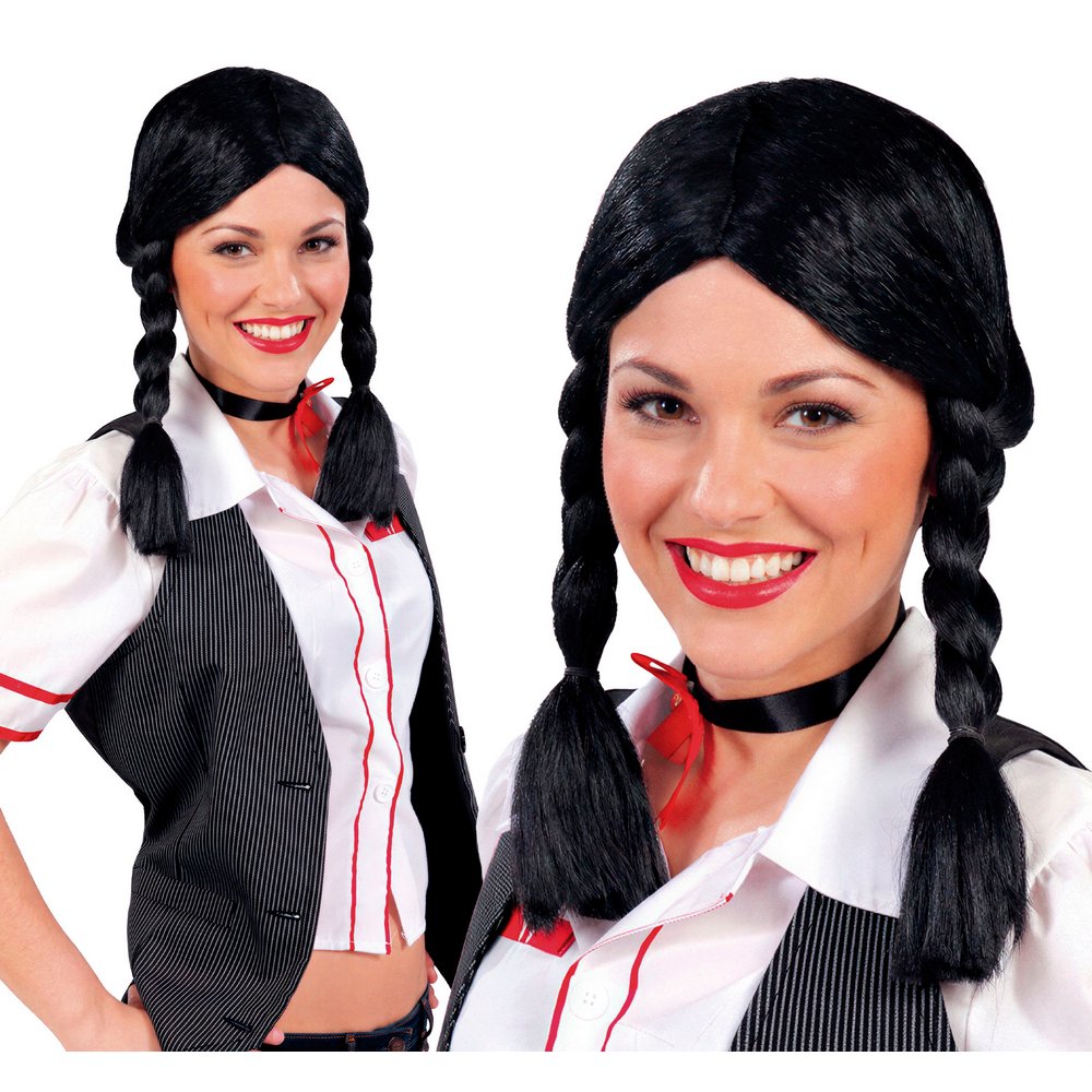 Wednesday Addams Fekete Fonott Női Paróka Halloweenre
