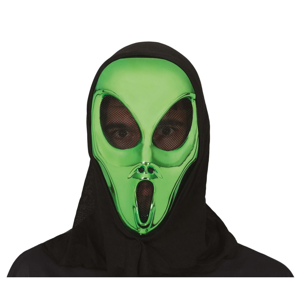 Zöld Fényes Alien Maszk Kapucnival Felnőtteknek Halloweenre
