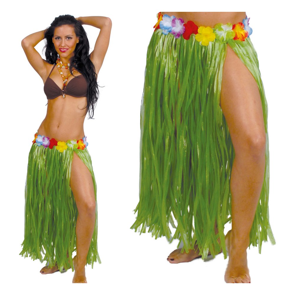 Zöld Hawaii Női Szoknya Virágokkal,  75 cm