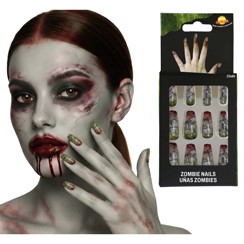 Zombi Női Műköröm Szett Ragasztóval Halloweenre, 12 db