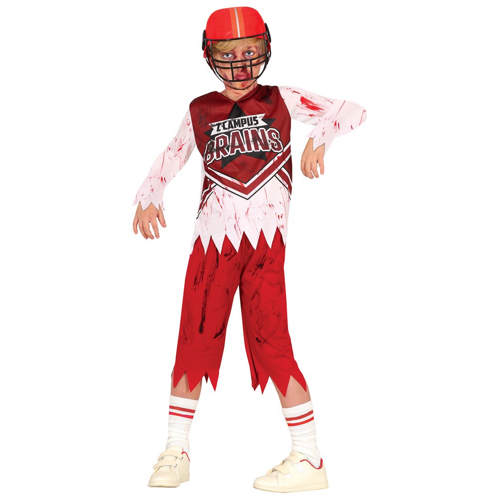 Zombi Quarterback Fiú Jelmez Halloweenre, 7 - 9 Év, Piros, Fehér