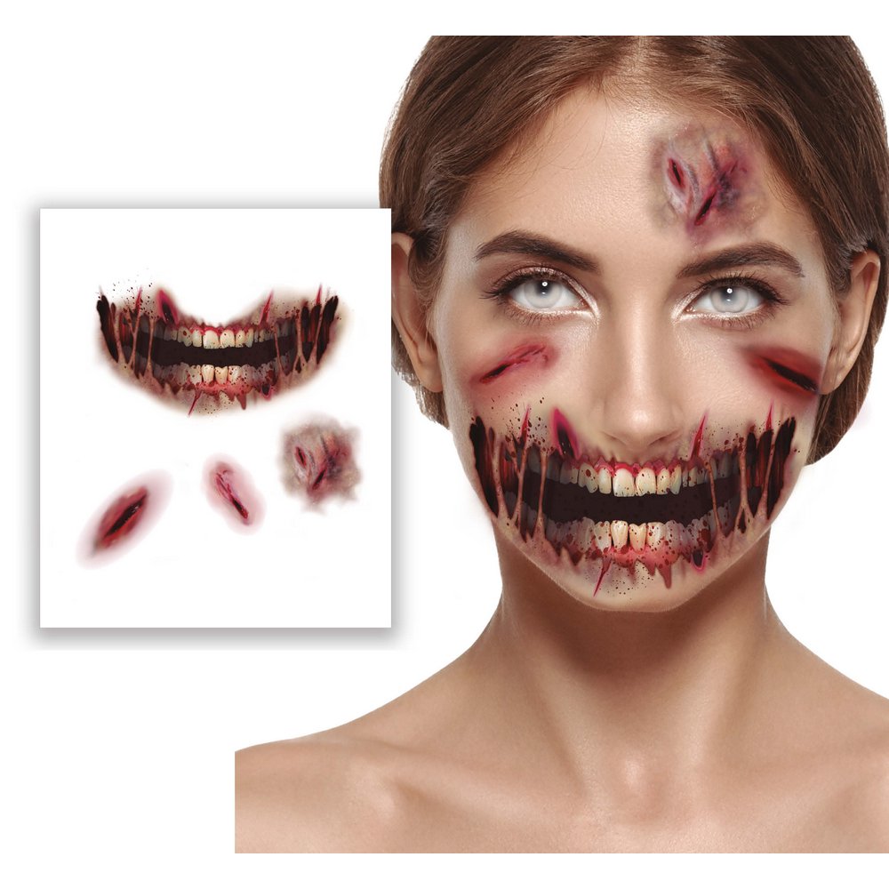 Zombi Száj és Seb Arcmatrica Nőknek Halloweenre, 30x14 cm