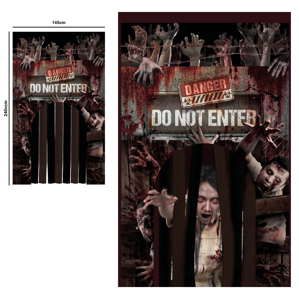 Zombi Támadás Ajtófüggöny Halloweenre, 145x240 cm