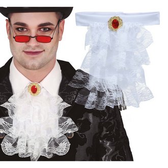 Márki Fehér Csipke Jabot Piros Ékkővel Férfiaknak Halloweenre