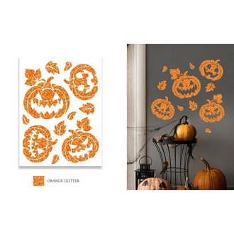 Narancssárga Csillámos Cukorkoponya Falmatrica Halloweenre, 30x40 cm