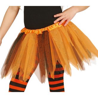 Narancssárga Zöld-fekete Boszorkány Tütü Szoknya Lányoknak Halloweenre,  30 cm