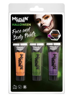 Narancssárga-Zöld-Lila Arc- és Testfesték Halloweenre - 12 ml, 3 db