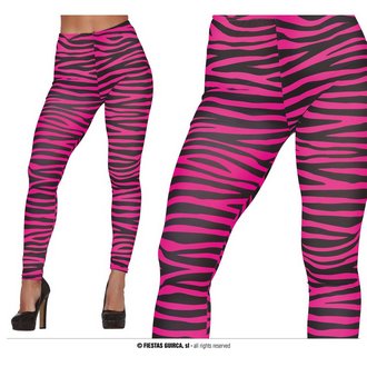 Neon Pink-Fekete Zebra Mintás Női Leggings a 70-es, 80-as Évekhez