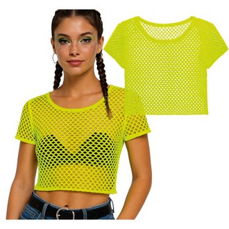 Neonsárga Női Hálós Crop Top 80-as Évek Partira