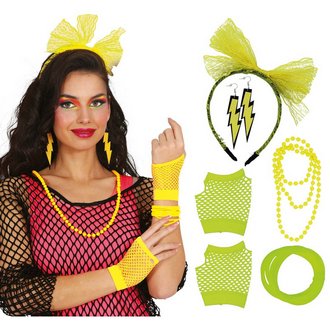 Női 5 Részes Neon Sárga 80-as Évek Kiegészítő Szett