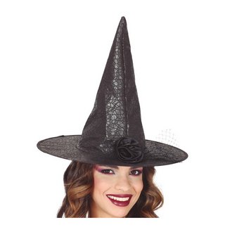 Női Boszorkány Kalap Műbőr Hatású Virággal Halloweenre