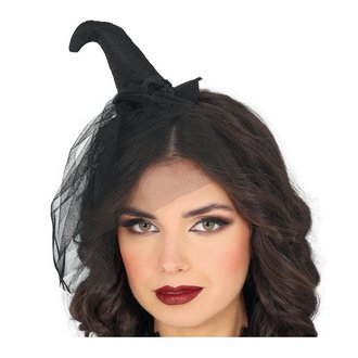 Női Fekete Boszorkány Mini Kalap Fátyollal Halloweenre