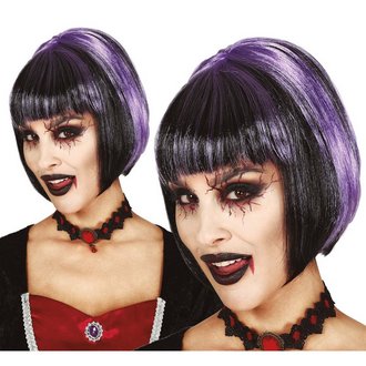 Női Fekete-Lila Bob Paróka Vámpír Jelmezhez Halloweenre