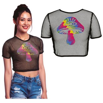 Női Hálós Crop Top Póló Pszichedelikus Gomba Mintával