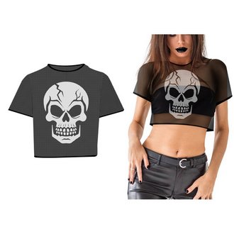 Női Koponya Mintás Áttetsző Crop Top Póló Halloweenre
