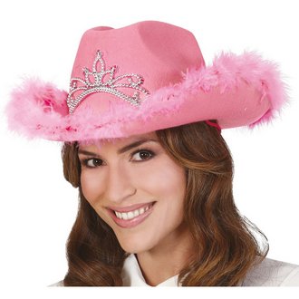 Női Rózsaszín Cowboy Kalap Boa Tollal és Koronával Lánybúcsúra